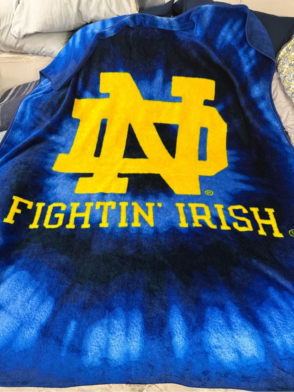 NCAA Notre Dame Fighting Irish Blue & Yellow Plush 60” X 80” Throw